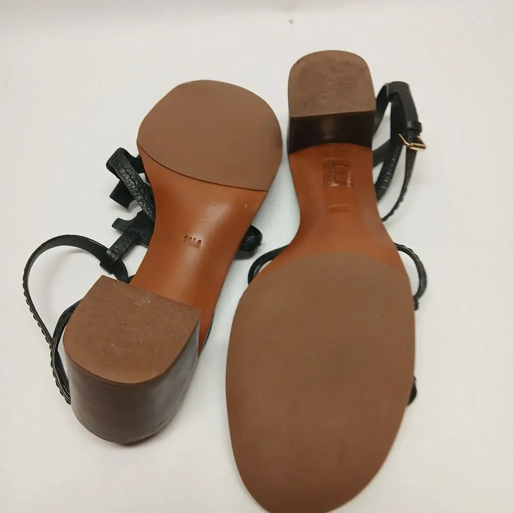 Tory Burch Black Leather Double T Logo Block Heel Ankle Strap Sandals Women's 11